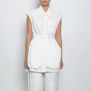 NWT DRIES VAN NOTEN Varon Cotton White Sleeveless Jacket Button-Up Shirt | M